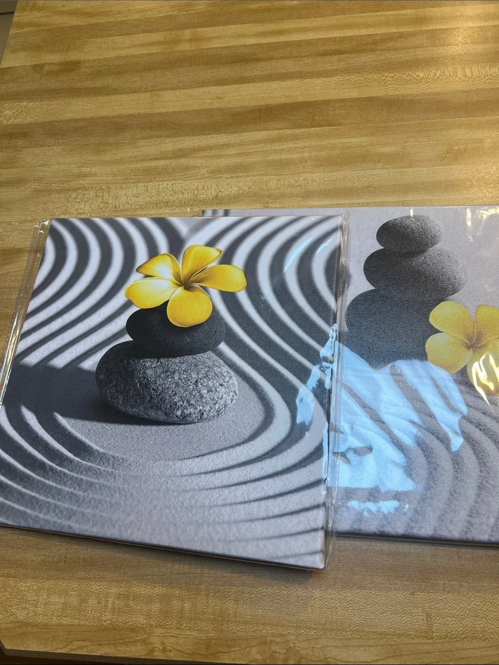 #3038**2 set of Zen Stone Wall Art Canvas with Yellow Flower - Home Wall Decor